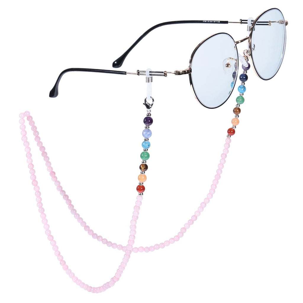 Nupuyai 7 Chakra Stein Perlen Brillenkette Damen Kristall Sonnenbrillenkette Gesichtsmaske Kette Edelstein Brillenband Brillenkordel Brillenhalter für Lesebrillen, Myopiebrille