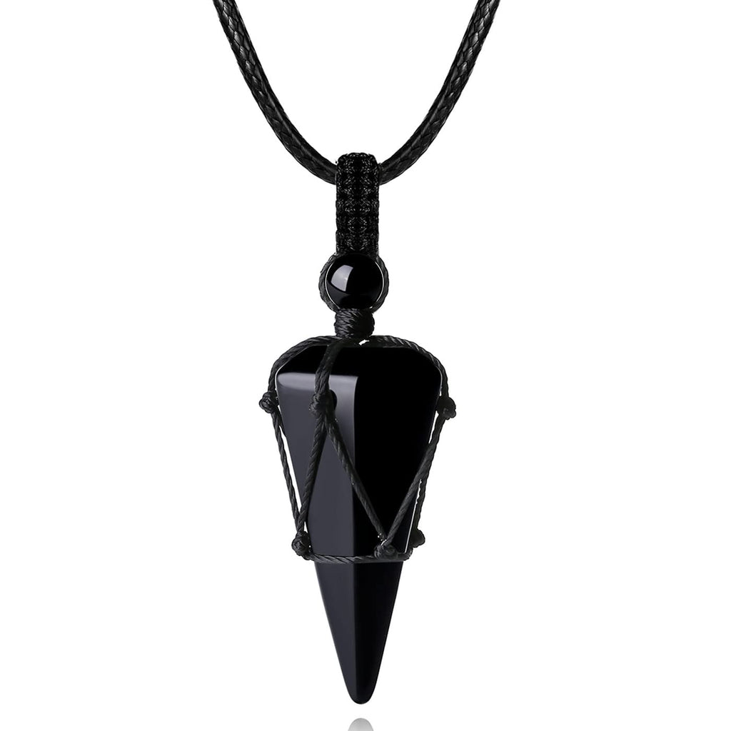 XIANNVXI Kristalle Kette Herren Sechseckiger Kristall Anhänger Kette Polierte Edelsteine Einstellbare Schwarzes Lederseil Reiki Heilung Steine Halskette Damen Schmuck