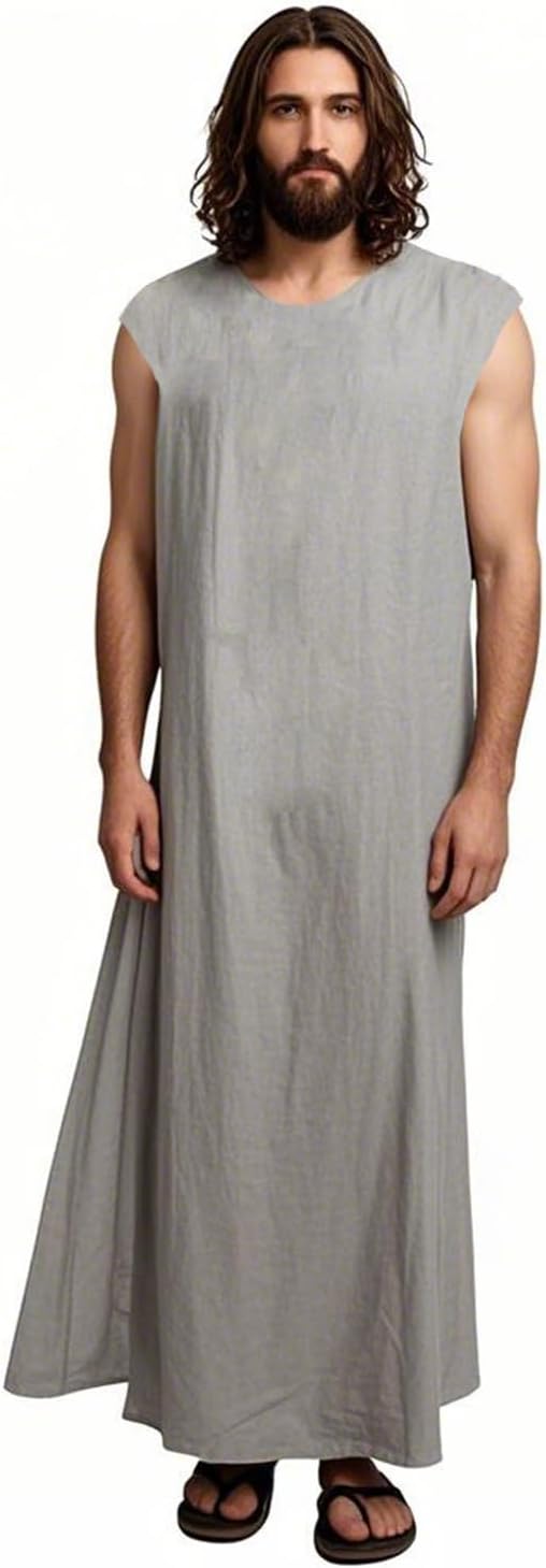 Nosadi Unisex Sackcloth Grey Biblical Robe HandmadeSleeveless with Waist Rope, Authentic, Comfortable, Spiritual Wear