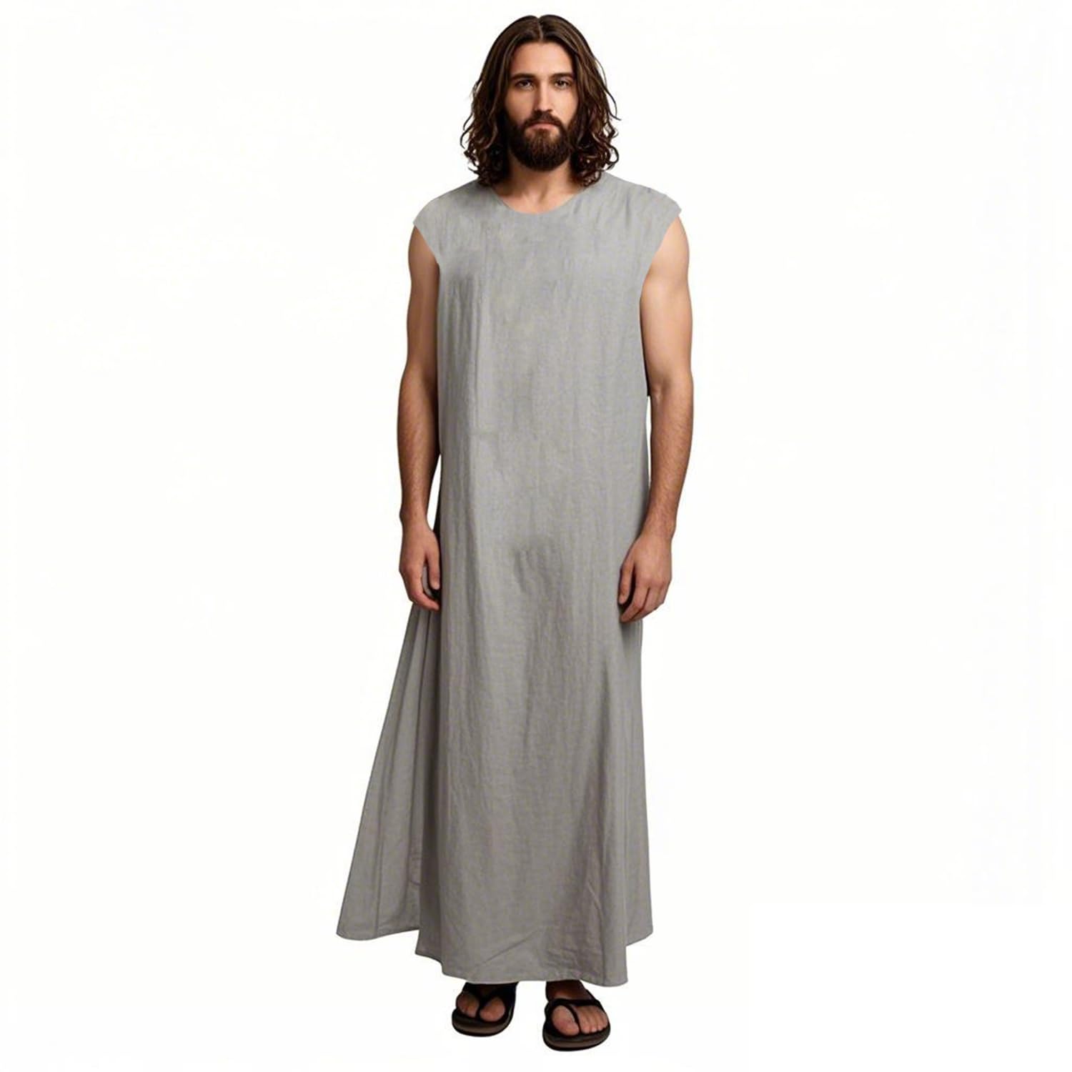 Nosadi Unisex Sackcloth Grey Biblical Robe HandmadeSleeveless with Waist Rope, Authentic, Comfortable, Spiritual Wear