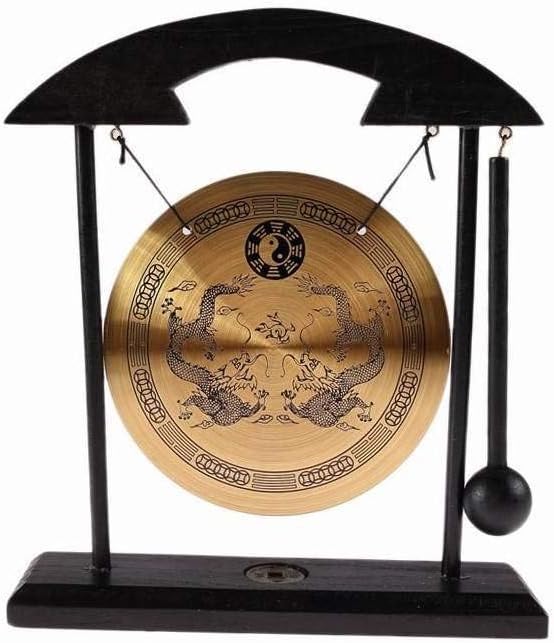 lachineuse - Gong mit Schlägel – Chinesischer Drachen-Gong – Zen-Dekoration aus Holz und Kupfer – Feng Shui Deko für Zuhause, Büro, Wohnzimmer – Geschenkidee China Asien – Asiatische Tradition