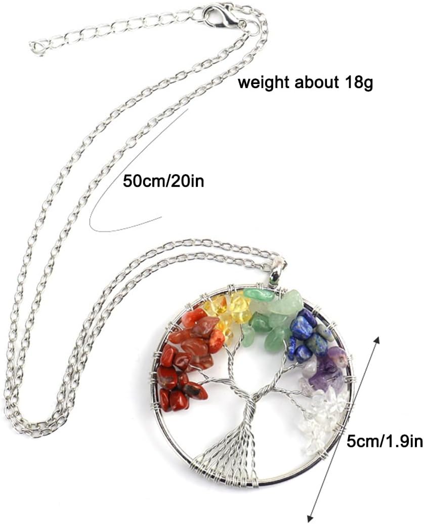 Baum des Lebens Anhänger Halskette, Edelstein Chakra-Anhänger, Kupfer Chakra Edelstein Halskette, Lebensbaum Halskette, 7 Stein Chakra Reiki Energietherapie Heilung Fashion Schmuck, für Damen Herren