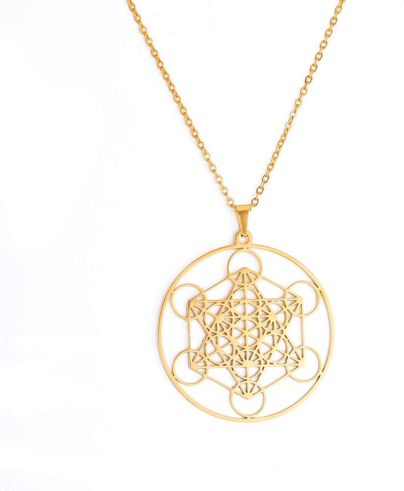 TEAMER Metatron Cube Necklace Sacred Geometry Pendant Seal of the Archangel Angel Necklace Stainless Steel Jewellery
