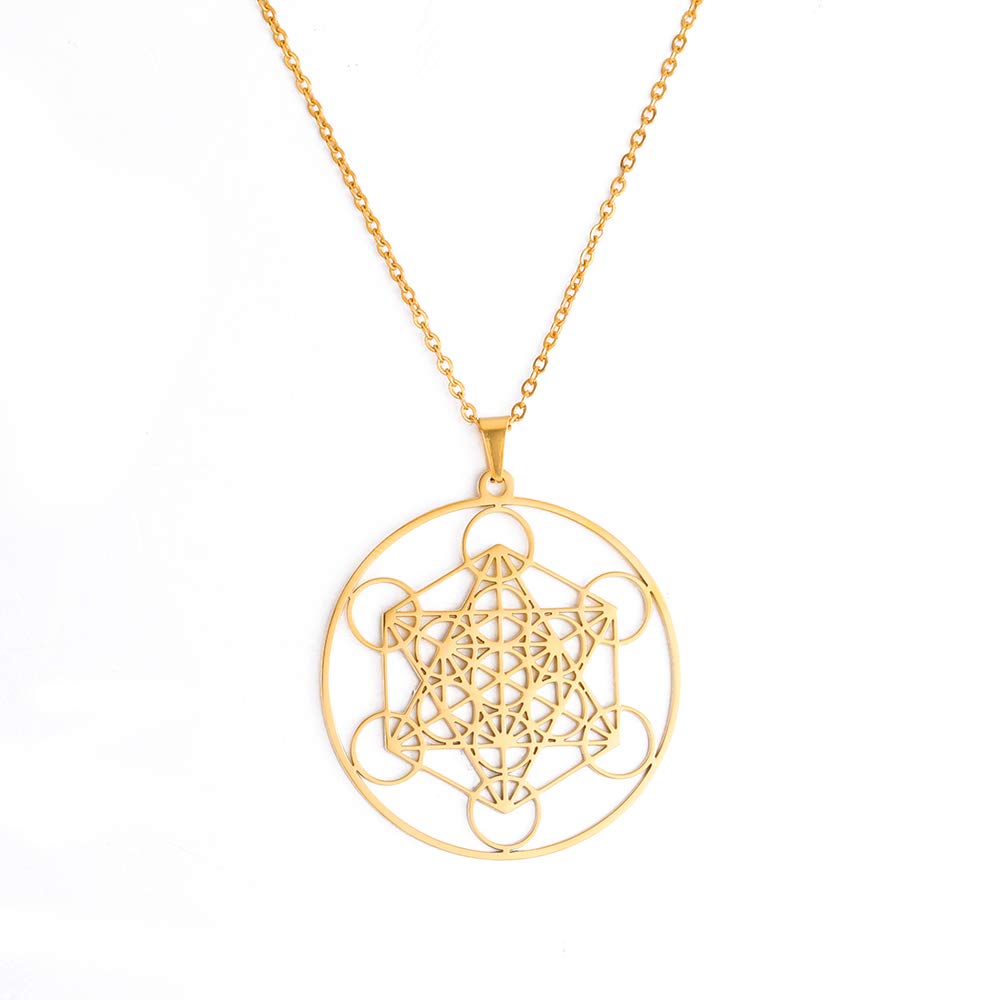TEAMER Metatron Cube Necklace Sacred Geometry Pendant Seal of the Archangel Angel Necklace Stainless Steel Jewellery
