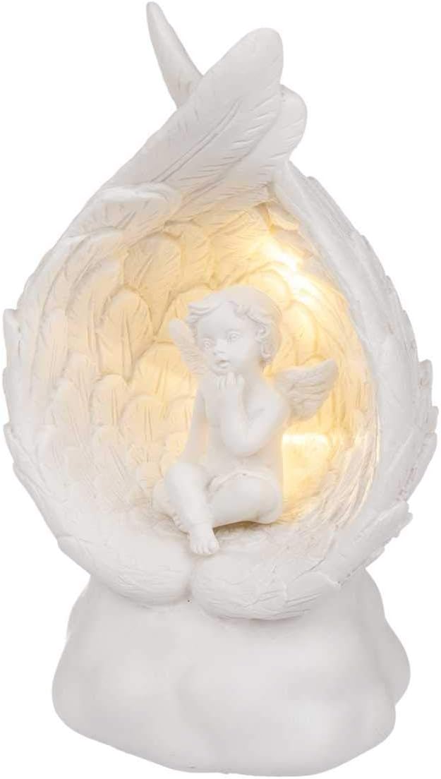 Out of the blue LED Dekofigur Sitzender Engel, zufällige Auswahl aus 4 ähnlichen Motiven, Engelsfigur Putte Dekoengel Engelchen Lichtdeko, Maße (H/B/T): 12 x 7 x 5,5 cm, Weiß