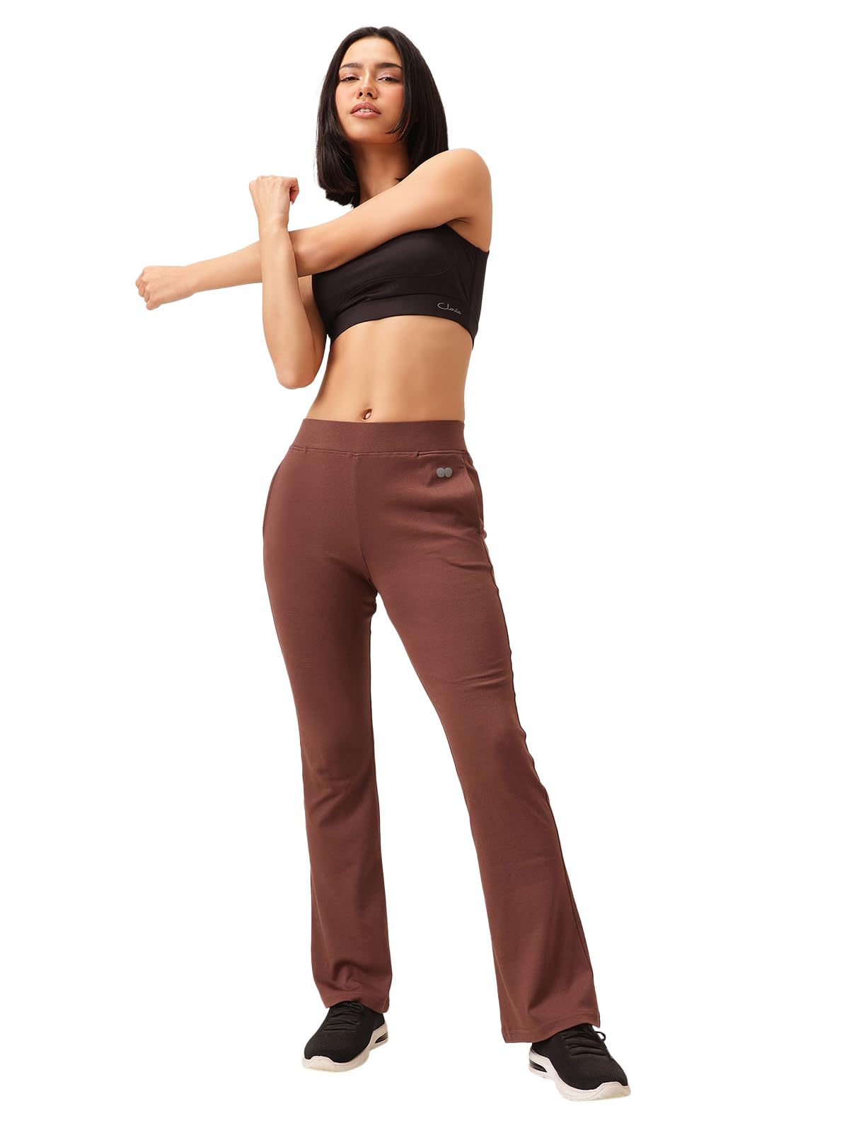 Clovia Women's Comfort Fit High Rise Yoga Pants, Track Pants, Lower, Pyjama, Polyester Lower, Lower, Comfort-Fit High Waist Flared Yoga Pants