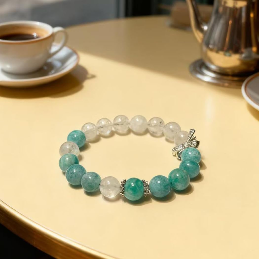 Super Q&P Natürliche Steinarmband mit 10mm Perlen, Amazonit, Handgelenkumfänge wählbar, Persönliche Accessoires, Festtagsgeschenk Frühlings-/Sommer-Armbänder