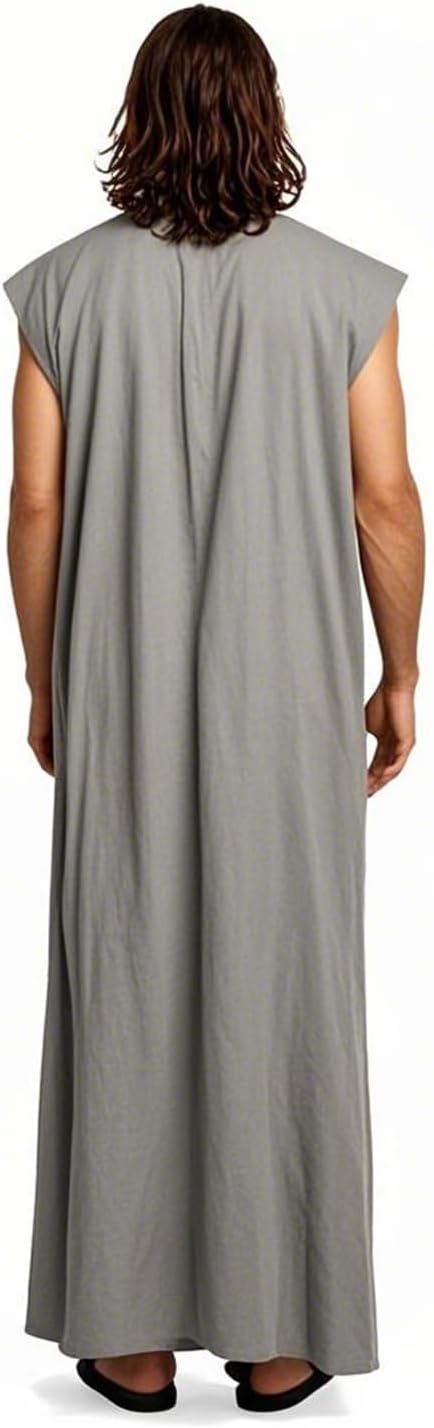 Nosadi Unisex Sackcloth Grey Biblical Robe HandmadeSleeveless with Waist Rope, Authentic, Comfortable, Spiritual Wear