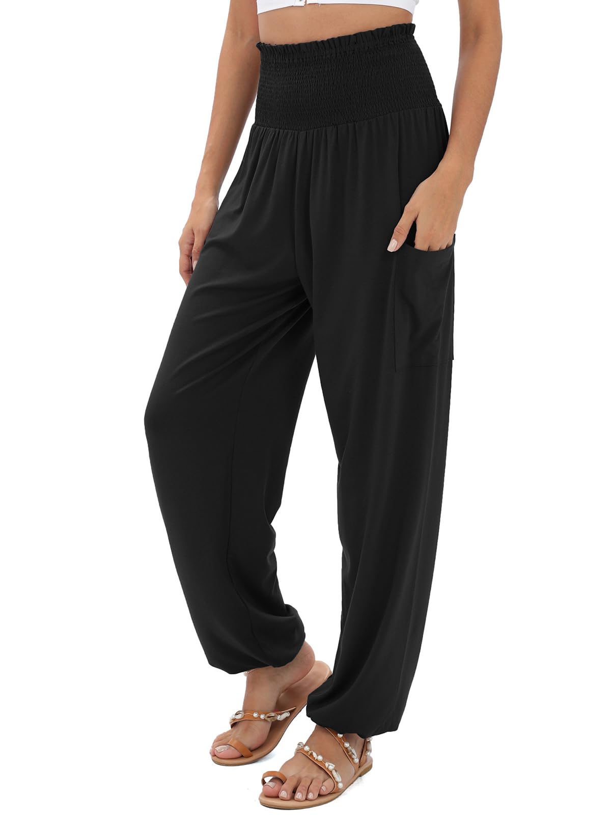 QIANXIZHAN Women's Harem Pants, High Waist Yoga Boho Trousers with Pockets