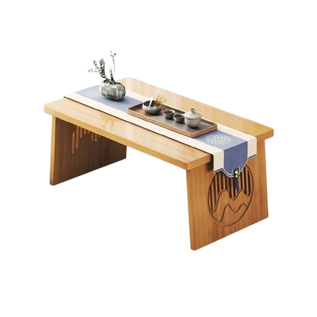 Faltbarer japanischer Stil Boden Kleiner Teetisch, Tatami Couchtisch, niedriger Altartisch für Meditation, für Boden Sitzen, für Essen und Spirituelle Praktiken (Holz, 60x40x30cm)