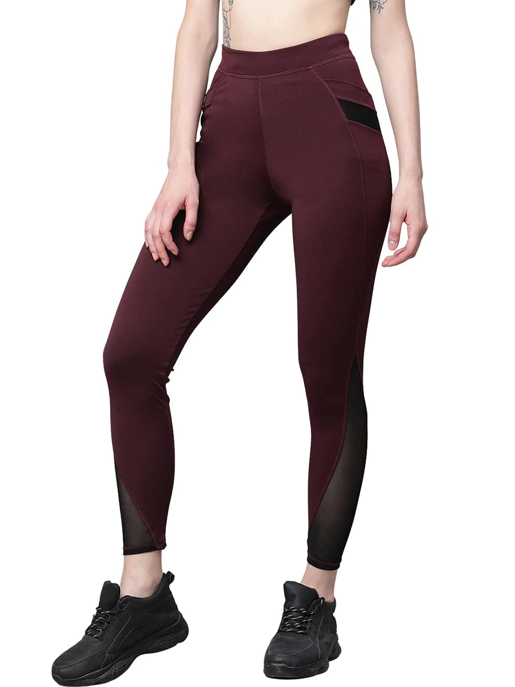 BLINKIN Gym wear Mesh Leggings Workout Pants with Side Pockets/Stretchable Tights/Highwaist Sports Fitness Yoga Track Pants for Women & Girls_2012