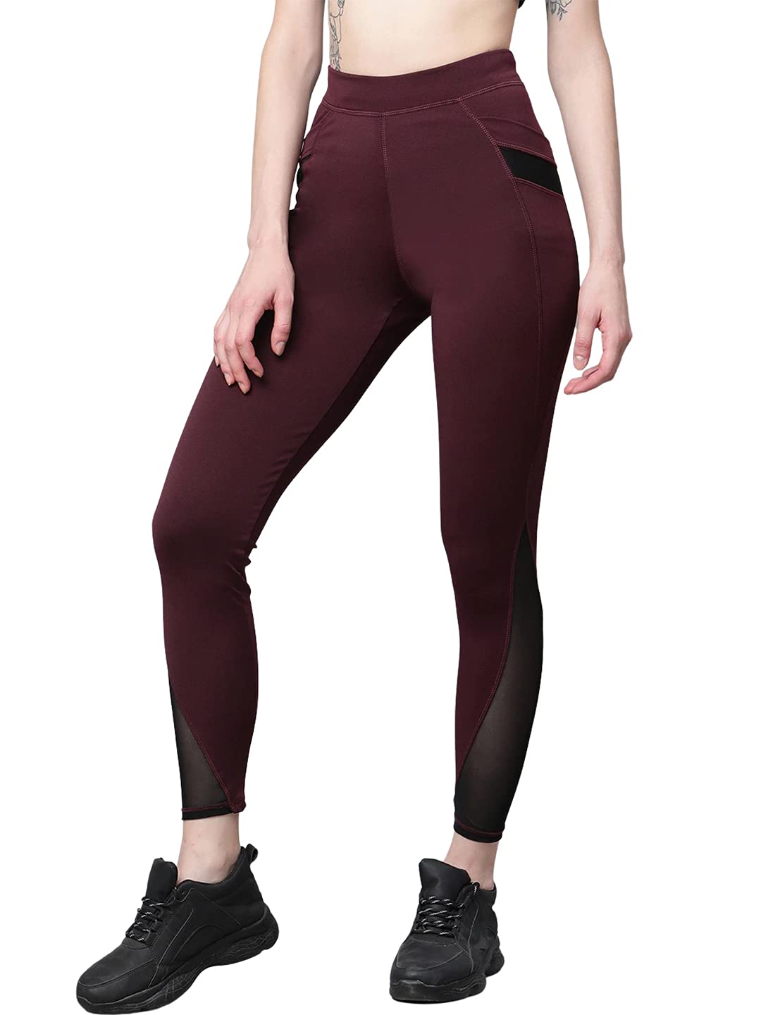 BLINKIN Gym wear Mesh Leggings Workout Pants with Side Pockets/Stretchable Tights/Highwaist Sports Fitness Yoga Track Pants for Women & Girls_2012