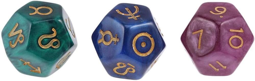 POFET 2 Set 6 Pieces Multicolor 12-Sided Resin Dice Astrology Tarot Constellation Divination Model A