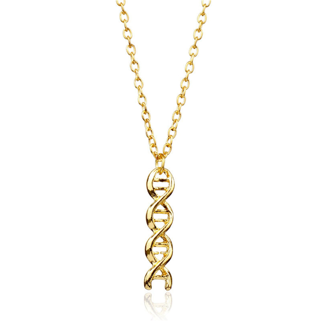 DNA Double Helix Chemistry Pendant Necklace Gold Silver Plated Unique Elegant 3D Spiral Science Biology Molecule Medical Lab Lightweight Chain Necklace for Women Science Lovers Jewelry Gifts