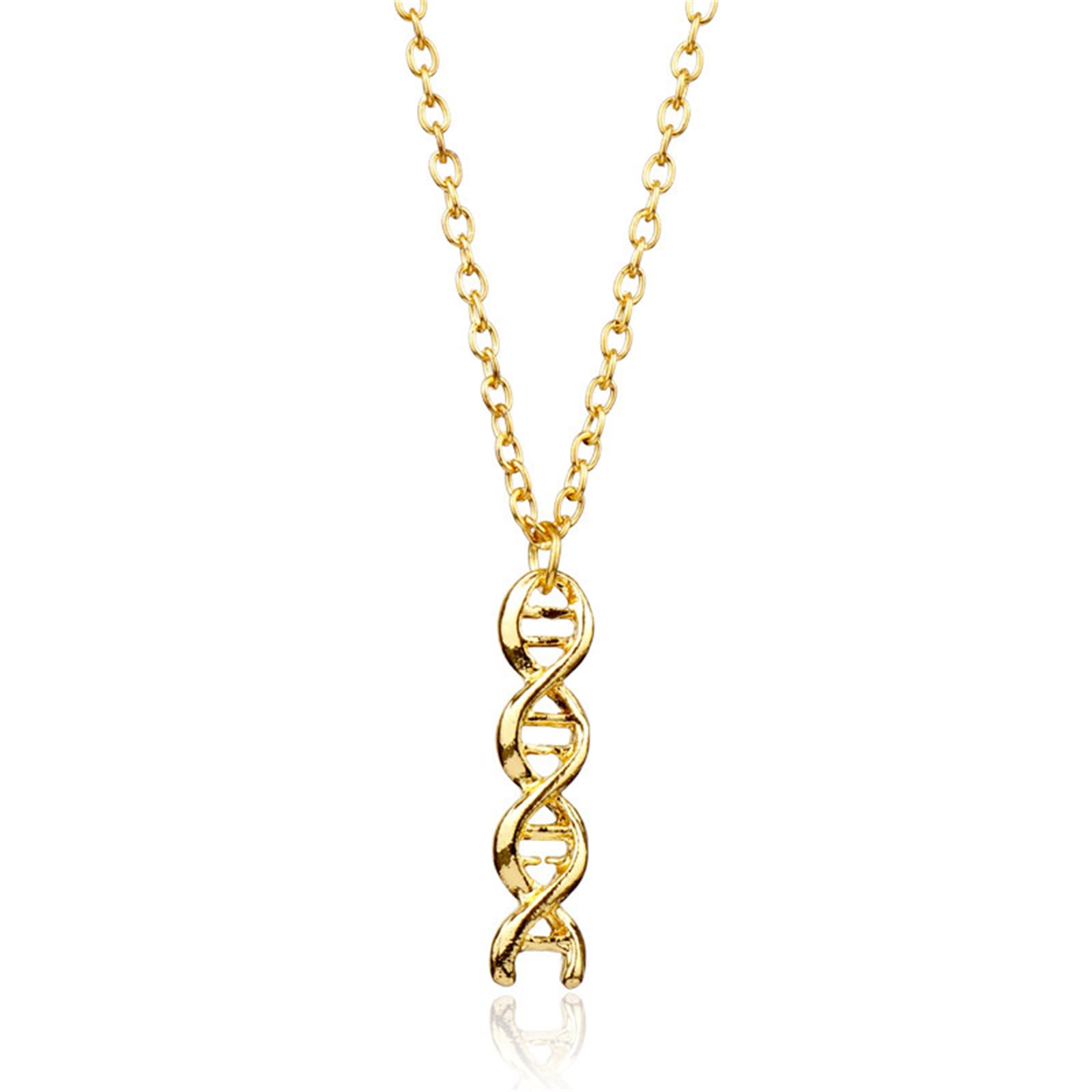 DNA Double Helix Chemistry Pendant Necklace Gold Silver Plated Unique Elegant 3D Spiral Science Biology Molecule Medical Lab Lightweight Chain Necklace for Women Science Lovers Jewelry Gifts