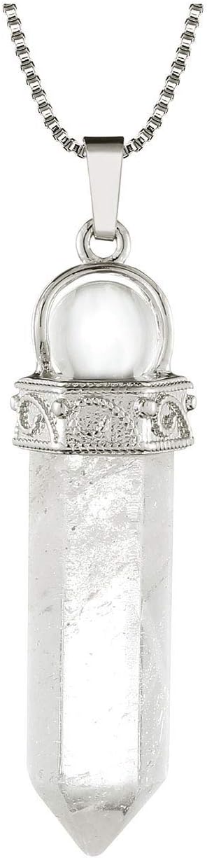 CrystalTears Halskette Damen Hexagon Säule Anhänger mit verstellbare Kette Bergkristall Halsschmuck Reiki Heilsteine Amulett