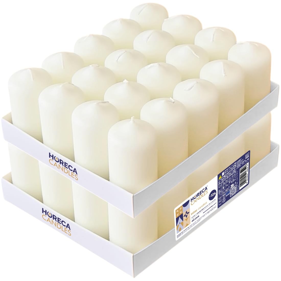 Horeca Candles - Stumpenkerzen - Weiß - Ø 4 x 7 cm - 20er Set Blockkerzen - Lange Brenndauer 12 Stunden - Ohne Duft - Kerzen für Haushalt, Feiern und Gastronomie