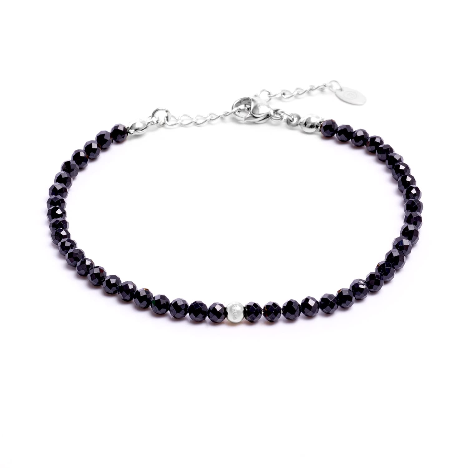 BERGERLIN Echtes Naturstein Perlenarmband - Naturstein geprüft in Deutschland, mit 925 Sterling Silberperle oder vergoldeter Perle - Mit Verschluss und Echtheitszertifikat, für Damen und Herren