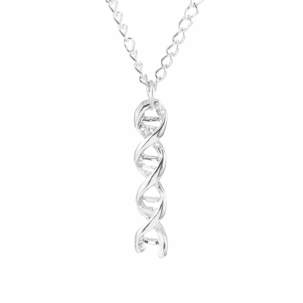 DNA Double Helix Chemistry Pendant Necklace Gold Silver Plated Unique Elegant 3D Spiral Science Biology Molecule Medical Lab Lightweight Chain Necklace for Women Science Lovers Jewelry Gifts