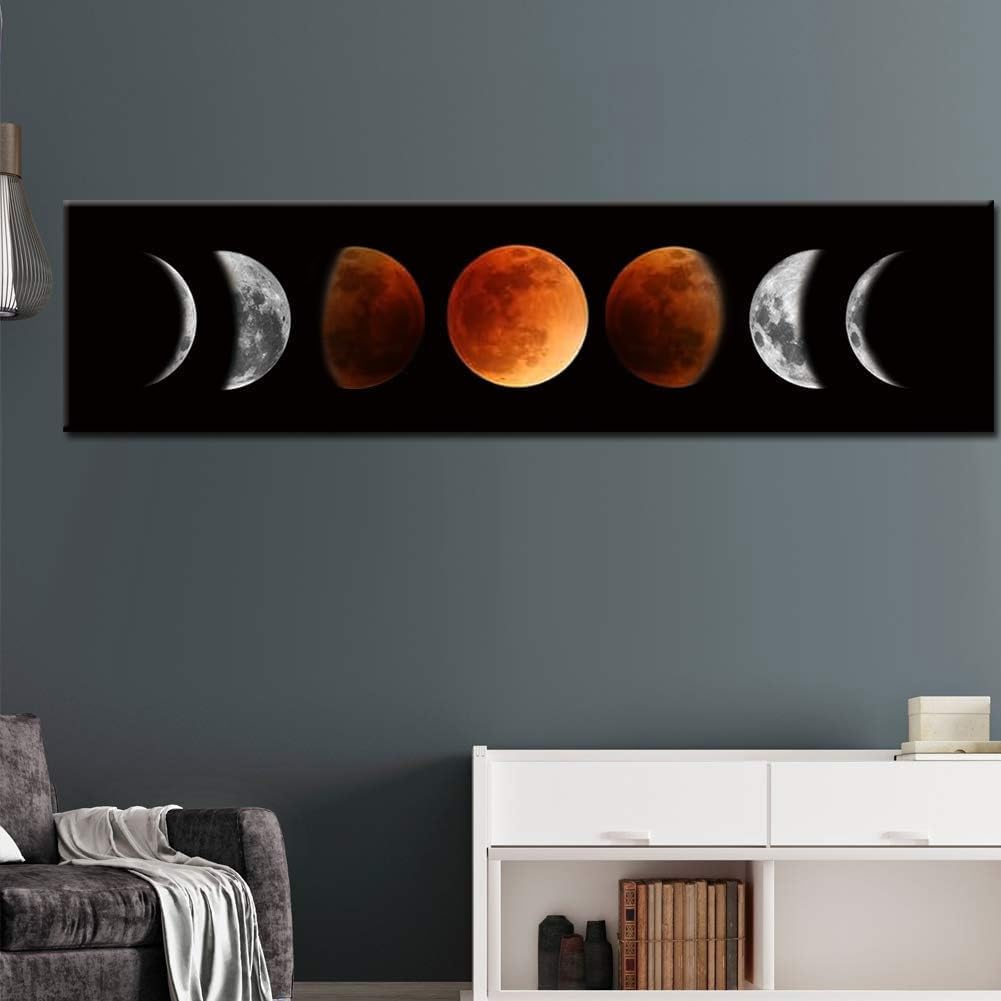 Ohhvvow Moon Phase Wall Art Painting 47L x 11.8W Black and Tawny Modern Abstract Canvas Wall Art for Living Room Bedroom Decor Contemporary Artwork for Home Office