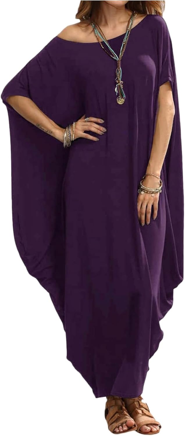 Verdusa Women's Caftan Harem Boat Neck Dolman Sleeve Oversized Maxi Dress Moo Moos