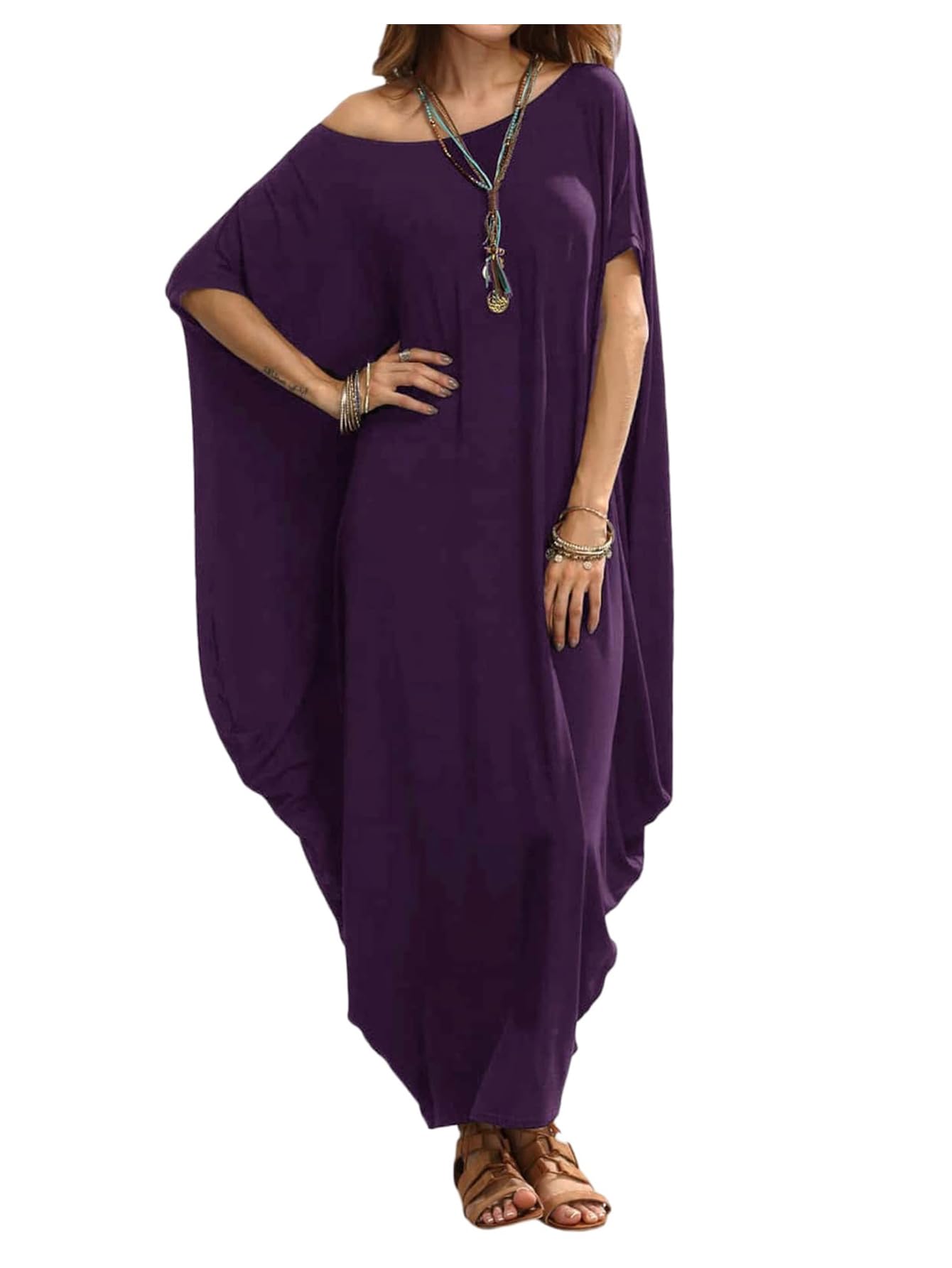 Verdusa Women's Caftan Harem Boat Neck Dolman Sleeve Oversized Maxi Dress Moo Moos