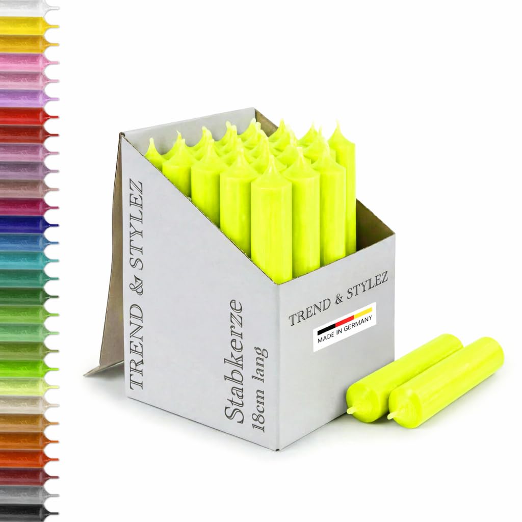 25 Stabkerzen 180mm x 22mm | Durchgefärbte Spitzkerzen | 8+ Stunden Brenndauer | Made in Germany - Ohne Tropfen & Rußen | RAL-Zertifizierte Tafelkerzen unparfümiert (Grün)