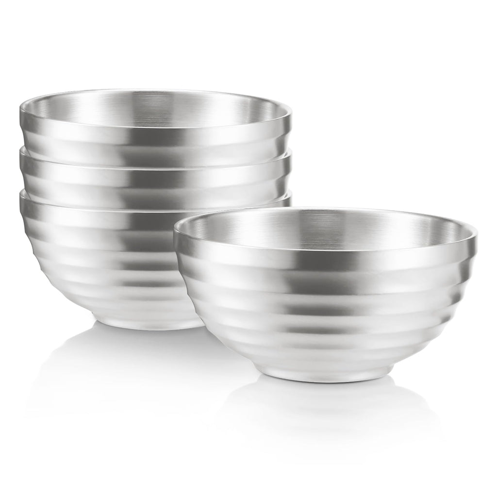 4er Edelstahl Schüsseln Doppelschicht Isolierte Nudelsuppe Schüssel Reis Schüssel Salat Schüssel Müslischalen, Schüsseln für Obst Getreide Snack Vorspeise, Geschirrspüler Sicher (Gold&Schwarz,14cm)