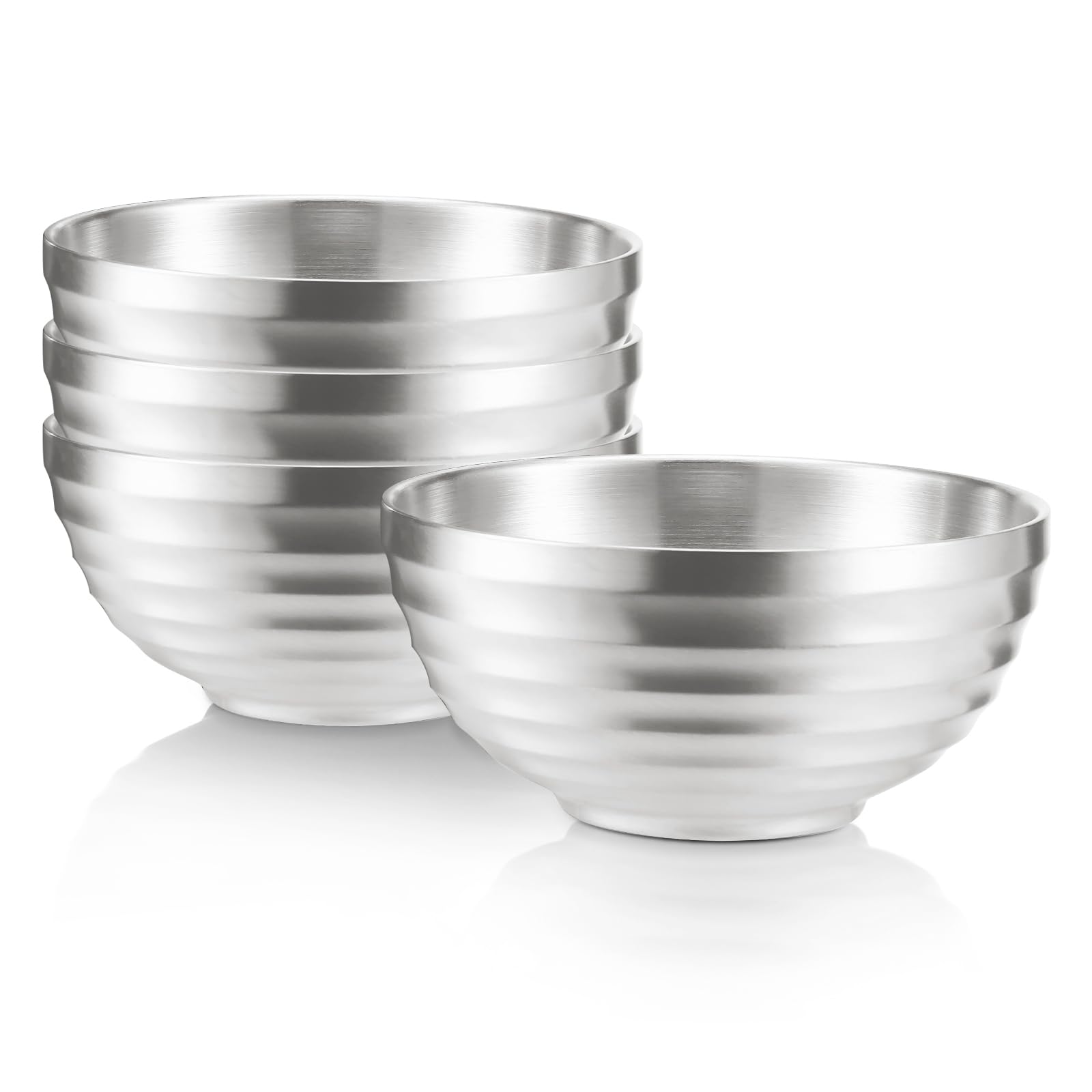 4er Edelstahl Schüsseln Doppelschicht Isolierte Nudelsuppe Schüssel Reis Schüssel Salat Schüssel Müslischalen, Schüsseln für Obst Getreide Snack Vorspeise, Geschirrspüler Sicher (Gold&Schwarz,14cm)