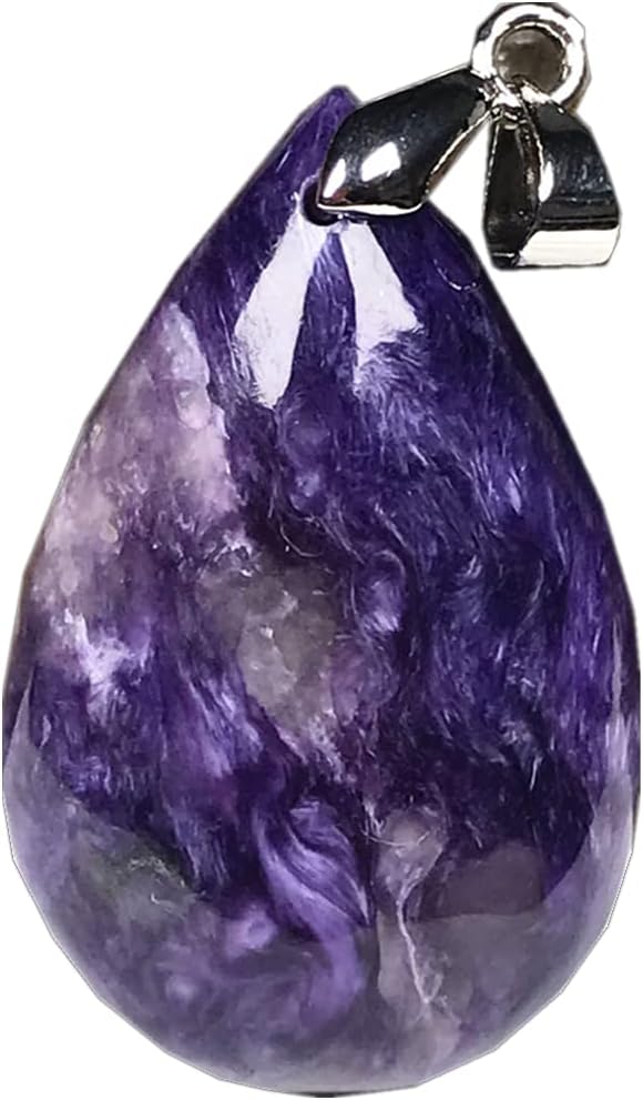 PHONME Natural Charoite Pendant Purple Charoite Crystal Stone Jewelry for Women Men Healing Gift 30x19x8mm Beads Silver Water Drop Gemstone AAAAA Fashion Accessories