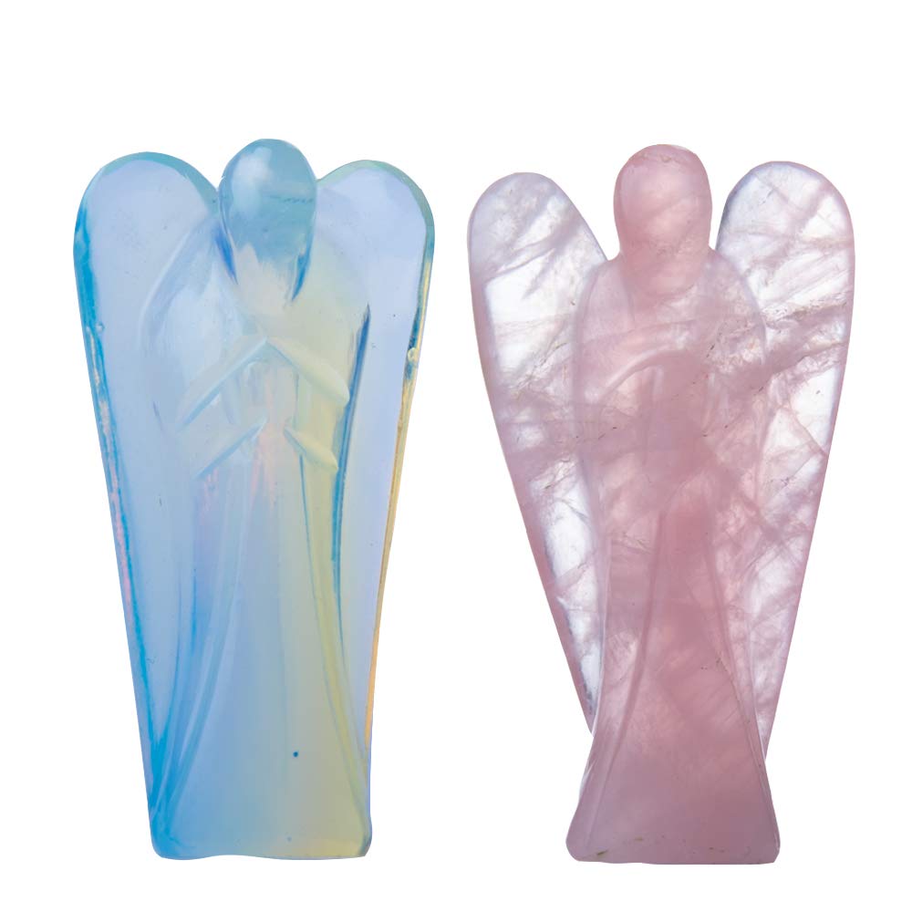 Wonder Care Pocket Guardian Angel Crystal Natural Gemstone Reiki Healing Energy Carved Statue Chakra Balance Meditation Aesthetic 1.5-2 Inch Pack of 2