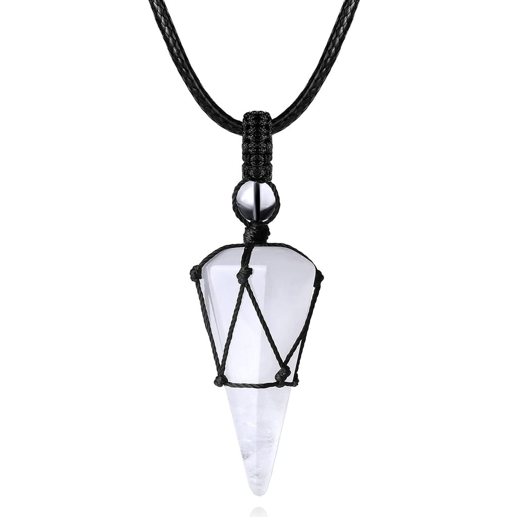 XIANNVXI Kristalle Kette Herren Sechseckiger Kristall Anhänger Kette Polierte Edelsteine Einstellbare Schwarzes Lederseil Reiki Heilung Steine Halskette Damen Schmuck