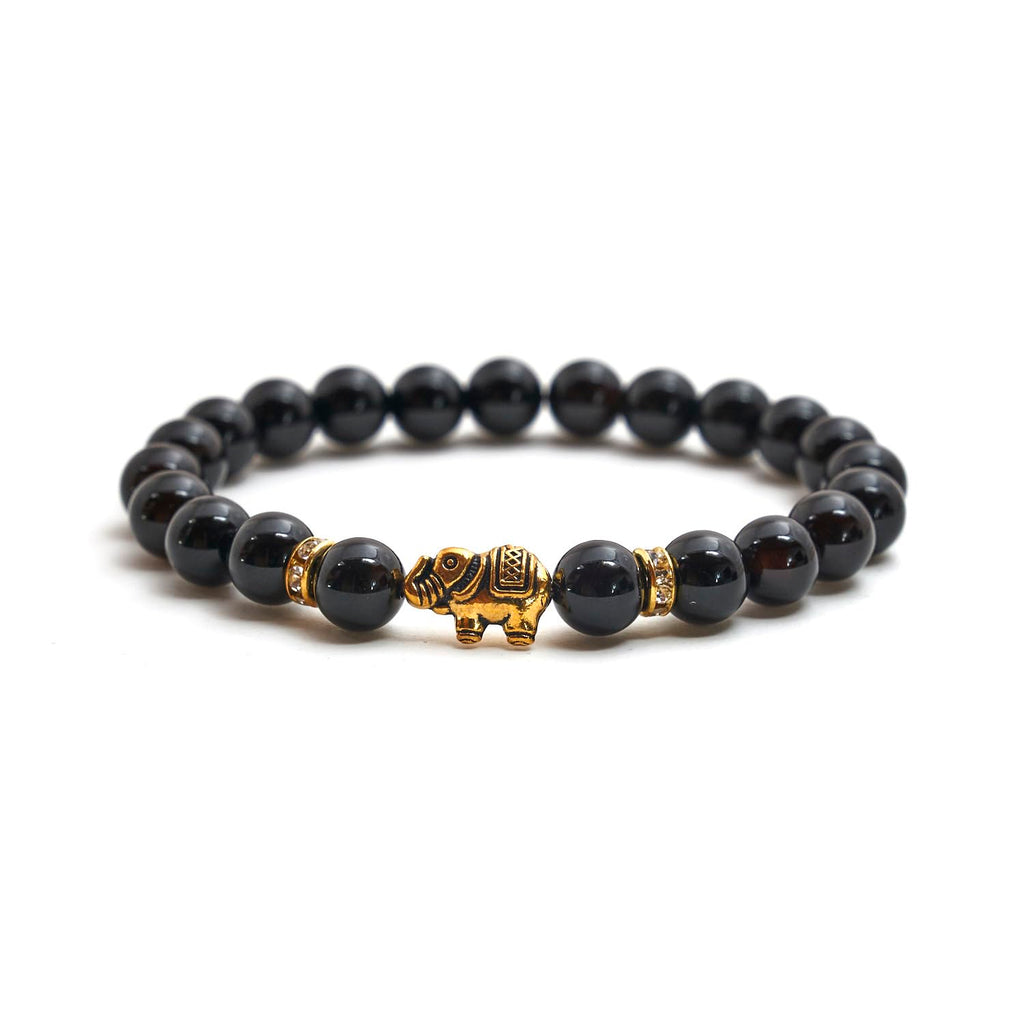 Elefant Armband - Naturstein geprüft in Deutschland, mit echten Naturstein Perlen und Kristall Highlights - Naturstein Armband mit Echtheitszertifikat für Damen und Herren