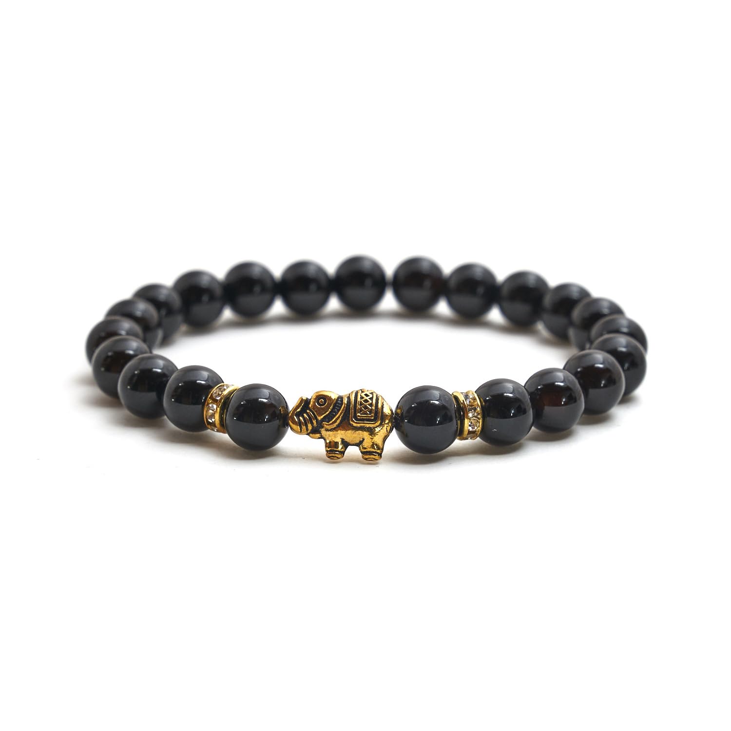 Elefant Armband - Naturstein geprüft in Deutschland, mit echten Naturstein Perlen und Kristall Highlights - Naturstein Armband mit Echtheitszertifikat für Damen und Herren
