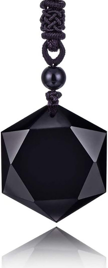 Thajaling Mens Womens Heilung Schwarz Obsidian Steine ​​Amulett Stern David Hexagramm Anhänger Halskette
