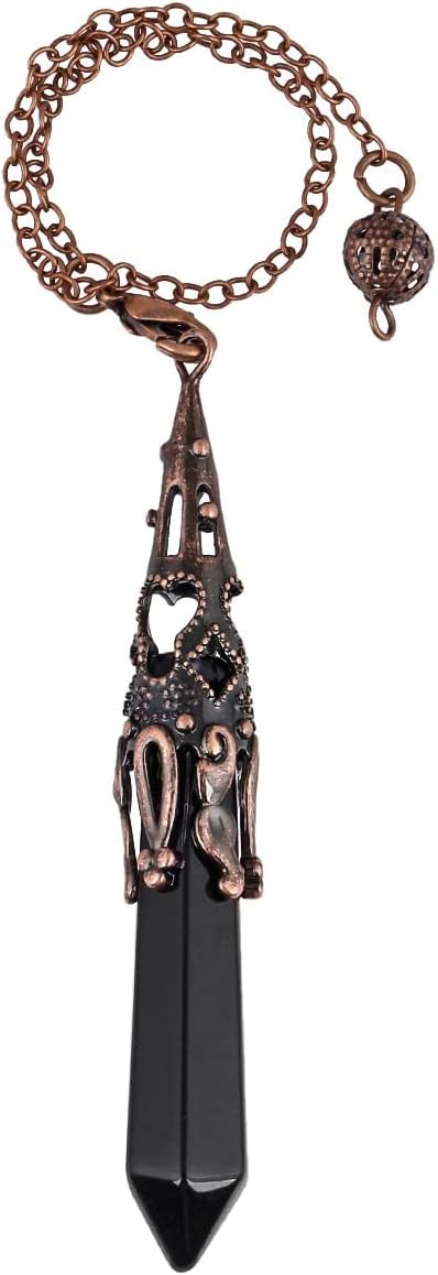 Obsidian Hexagonal Stein Pendel mit Vintage Kette, Reiki Heilung Kristall Punkt Pendels Edelstein Sechseckiger Anhänger Chakra-Pendel für Divination Meditation Scrying Balance