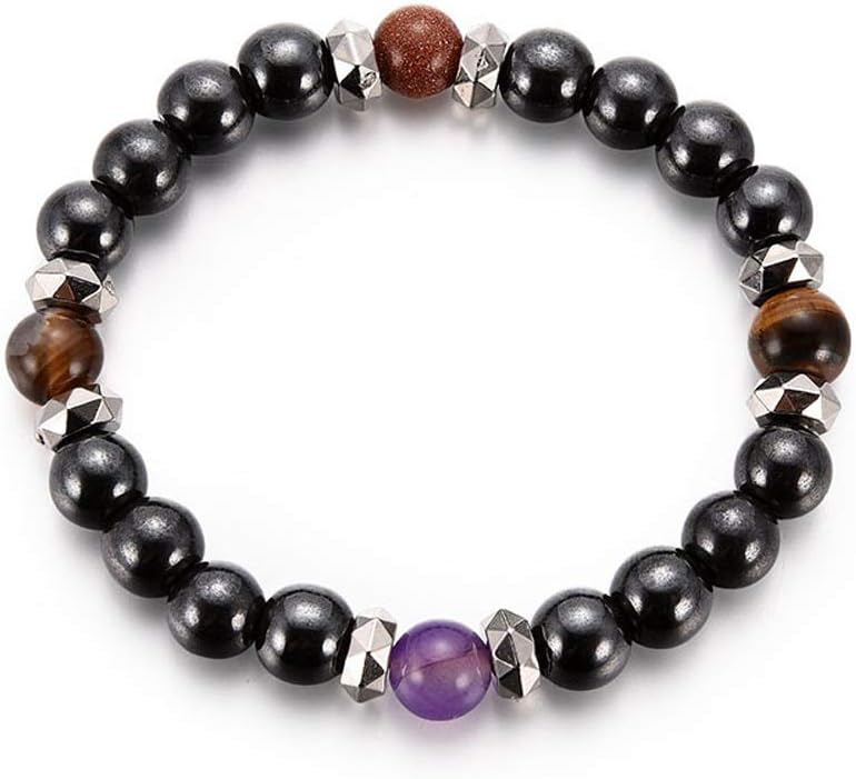 Mysika Bestt Magnetic Bracelet - Unisex Hematite Therapy Stone Round Beads Stretch Bangle for Weight Loss Weight Loss Anti-Fatigue Jewellery, Stone, Agate