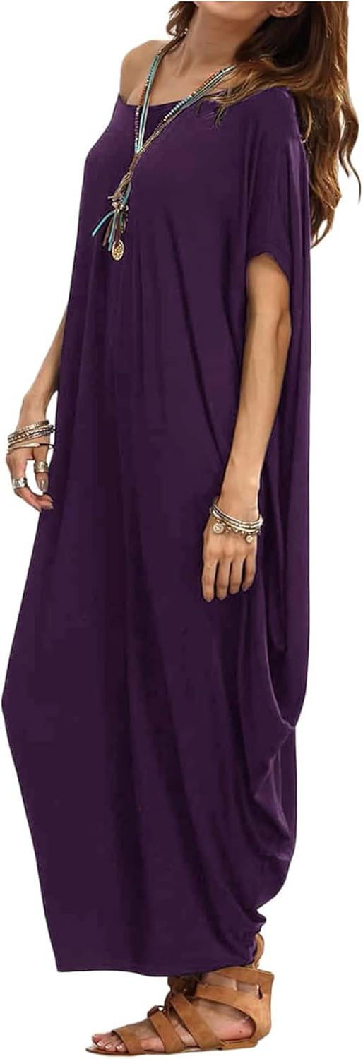 Verdusa Women's Caftan Harem Boat Neck Dolman Sleeve Oversized Maxi Dress Moo Moos