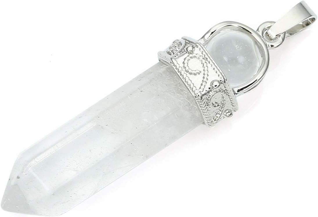CrystalTears Halskette Damen Hexagon Säule Anhänger mit verstellbare Kette Bergkristall Halsschmuck Reiki Heilsteine Amulett