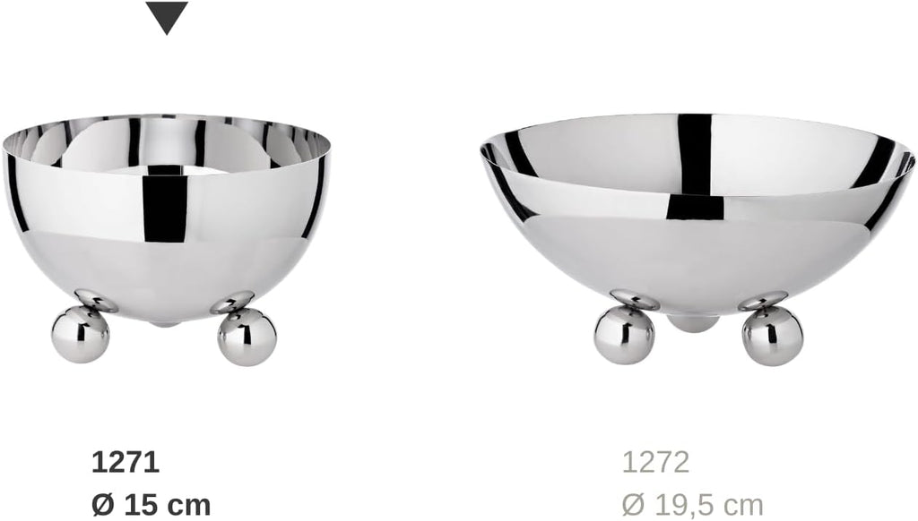 EDZARD Chicago Bowl Diameter 15 cm Height 9 cm on 3 Ball Feet Polished Stainless Steel