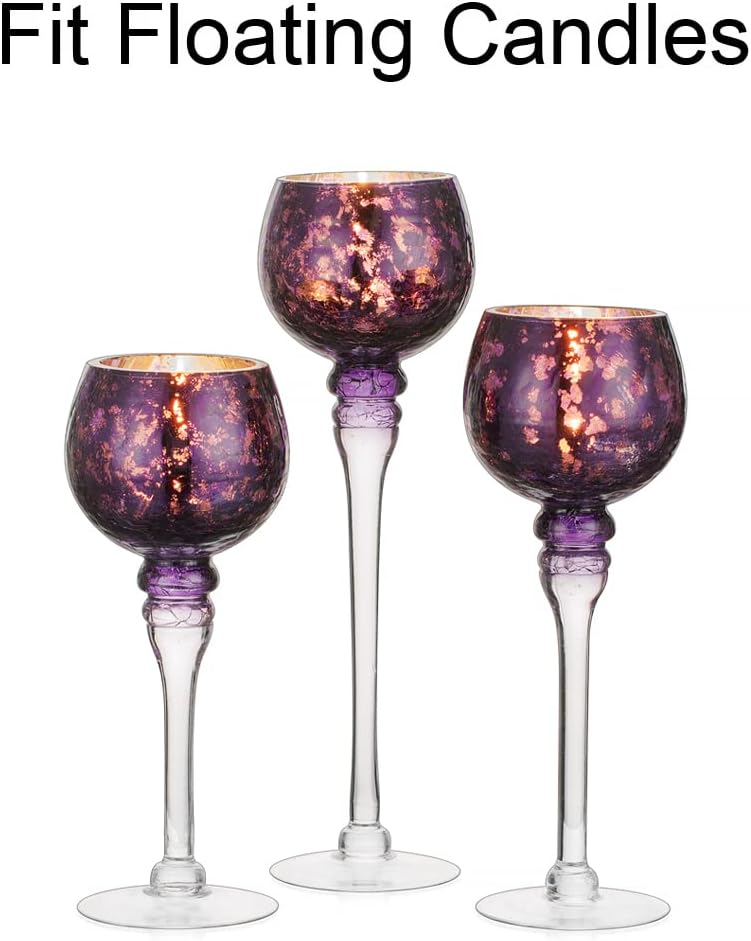 Teelichthalter Glas Teelicht Kerzenhalter - 3 Stück Quecksilberglas Kerzenständer für Tischdekoration Violett Teelichtgläser für Säule und Schwimmende Kerzen Weihnachts Wohnzimmer Deko
