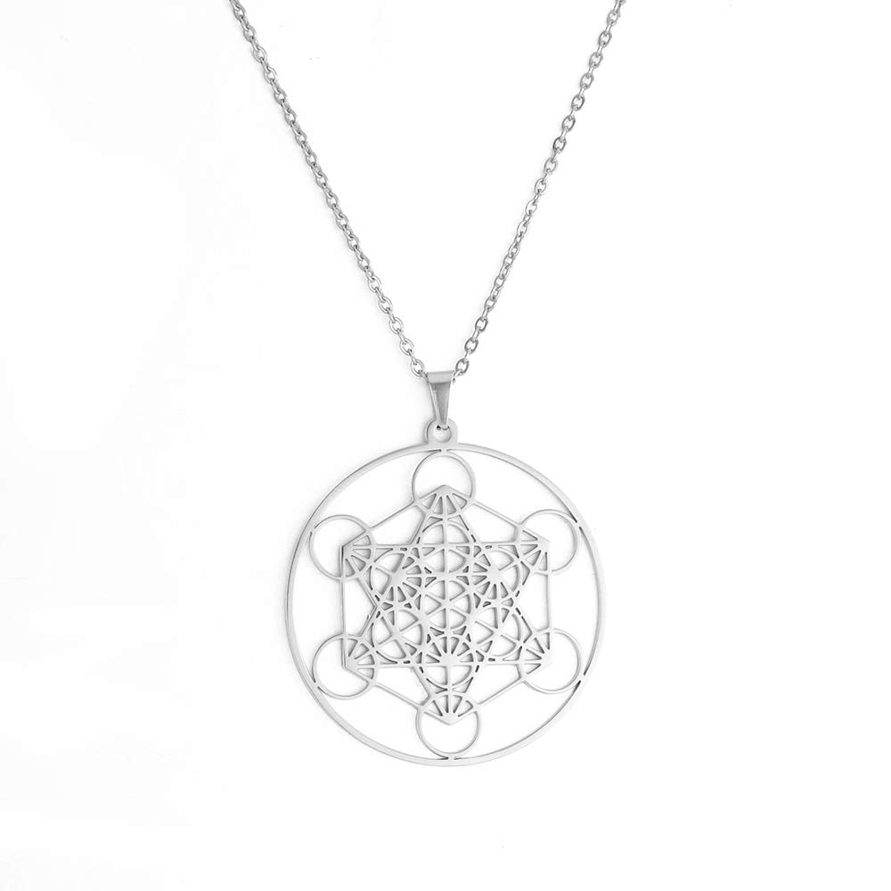 TEAMER Metatron Cube Necklace Sacred Geometry Pendant Seal of the Archangel Angel Necklace Stainless Steel Jewellery