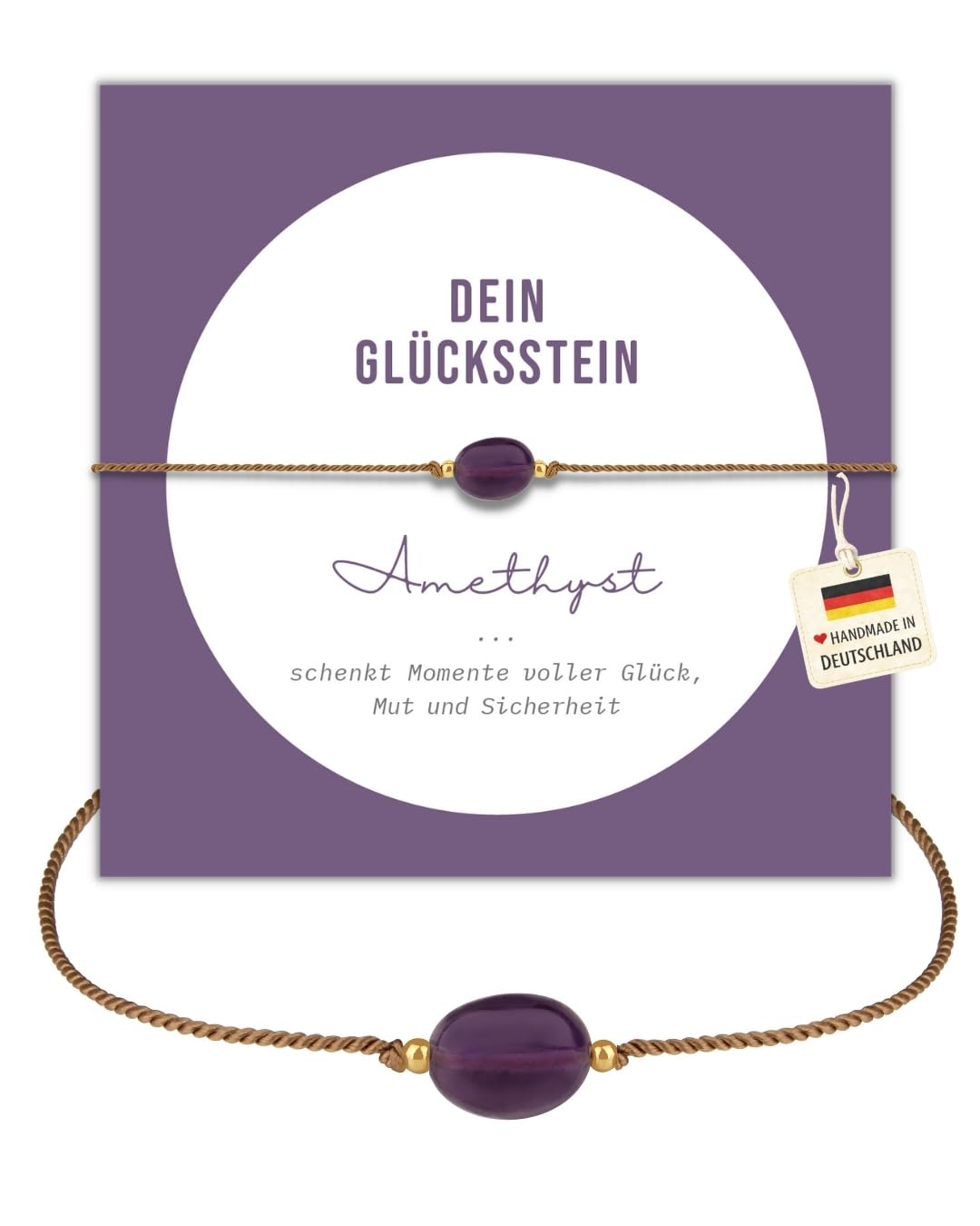 happymaker - Edelstein Armband Damen, handgefertigt in Deutschland mit Goldperlen, Geschenkkarte und Geschenkverpackung, Mutmacher Geschenk