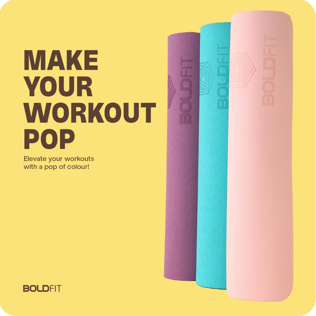 Boldfit Yoga Mat for Women and Men with Cover Bag TPE Material Extra Thick Exercise Yoga Mat for Men for Workout, Yoga, Fitness, Exercise Mat Anti Slip Mat, -Yoga Mat Gym Mat 6mm -Blue Pink