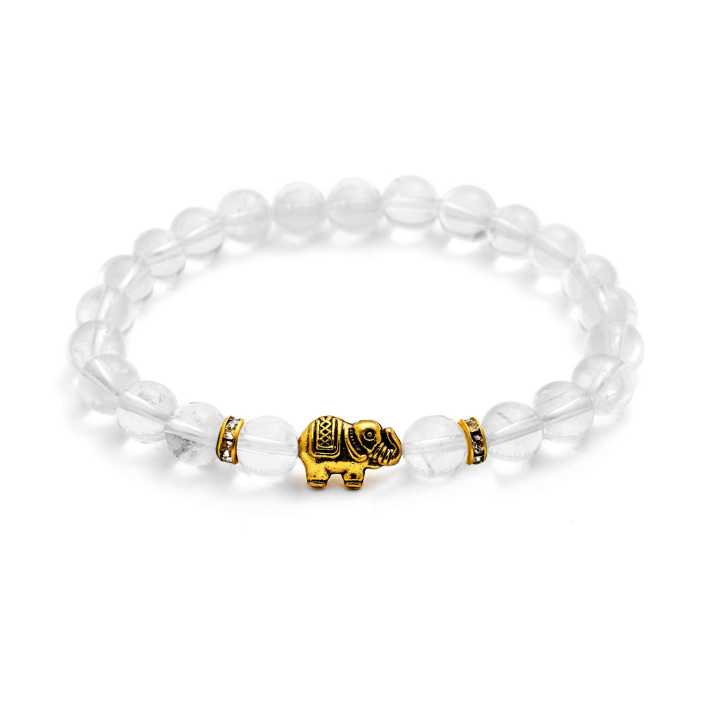 Elefant Armband - Naturstein geprüft in Deutschland, mit echten Naturstein Perlen und Kristall Highlights - Naturstein Armband mit Echtheitszertifikat für Damen und Herren