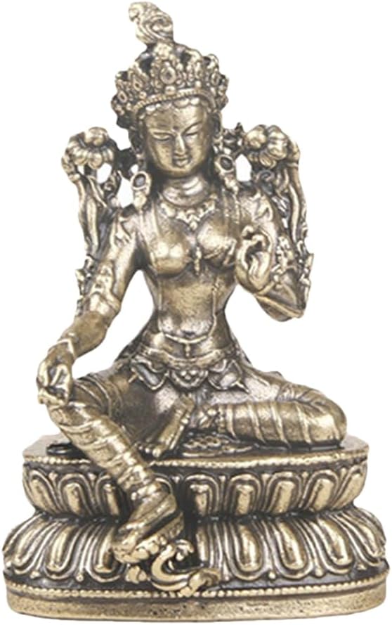 IMIKEYA Tara Buddha Statue Antike Mini Grüne Tara Statue Messing Bodhisattva Lotussitz Figur Mini Buddhistische Ornament Gebetssammlung