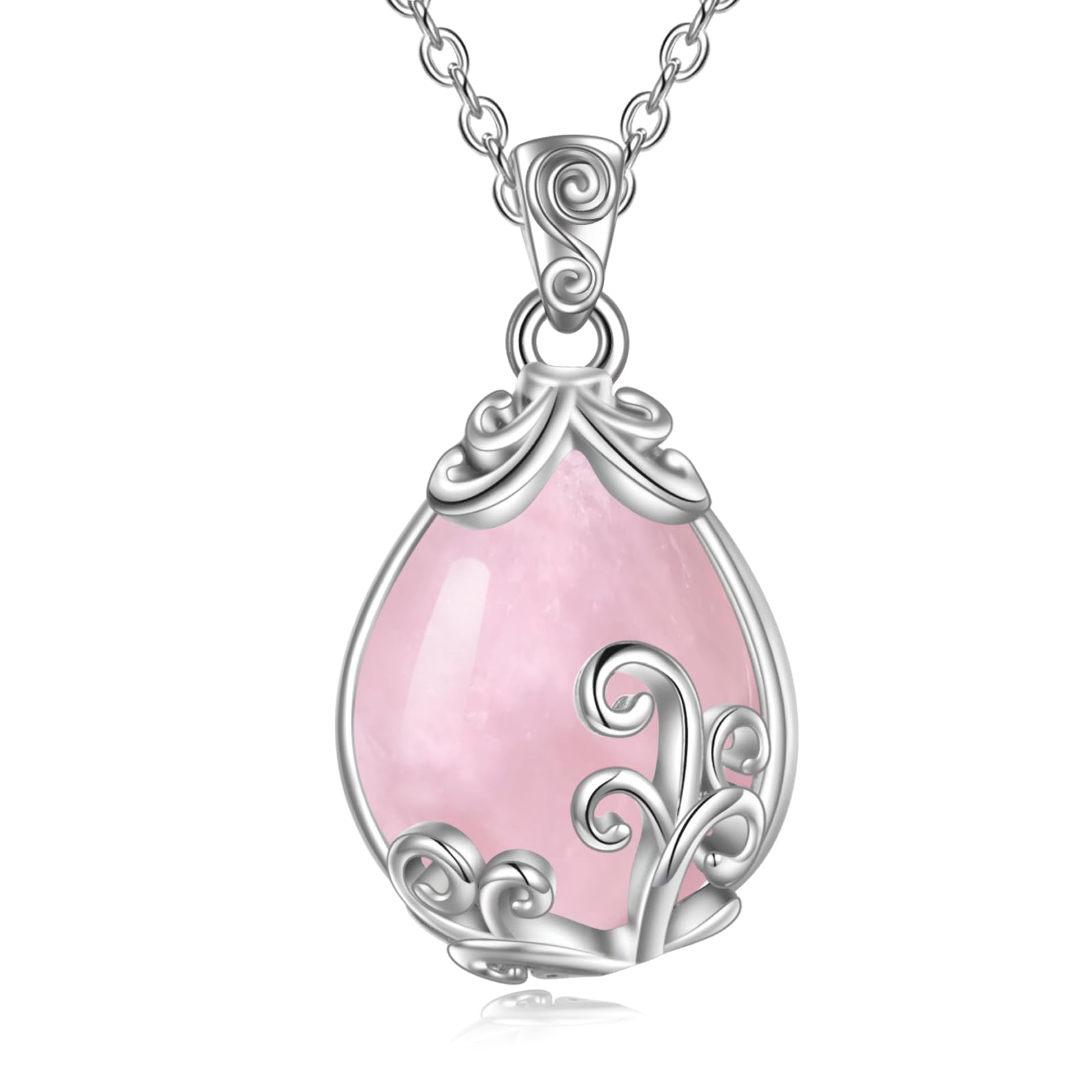 POPLYKE Sterling Silver Gemstone Filigree Teardrop Pendant Necklace Crystal Jewellery for Women