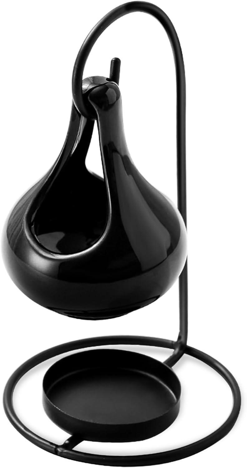 WD&CD Ceramic Oil Burner, Aroma Lamp, Tea Light Holder with Candle Spoon, Aroma Diffuser, Black