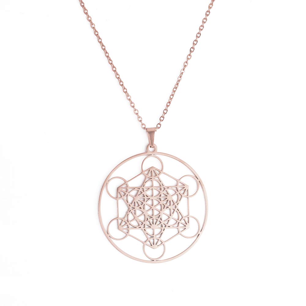 TEAMER Metatron Cube Necklace Sacred Geometry Pendant Seal of the Archangel Angel Necklace Stainless Steel Jewellery