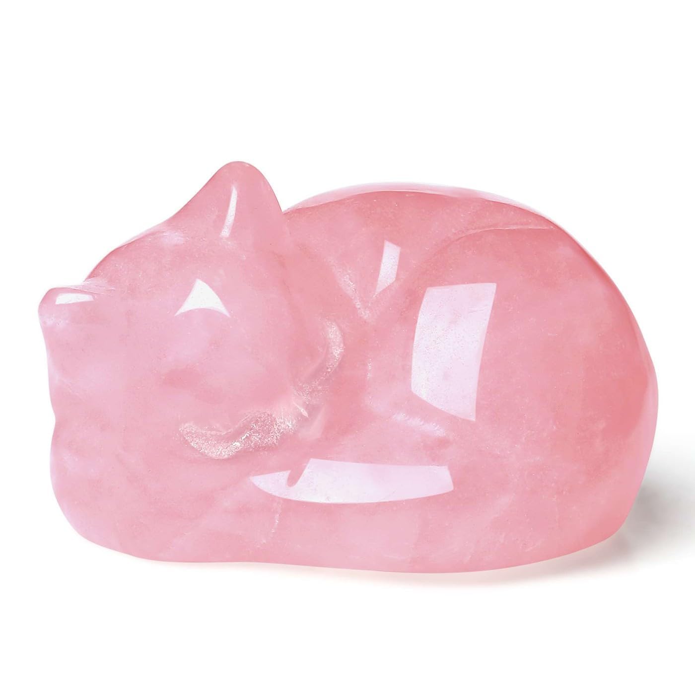 QINJIEJIE Dalmatian Jasper Cat Crystals Figurine Sleeping Cat Figure Statue Gemstones Sculpture Lucky Kitten Cute Decoration Men Women